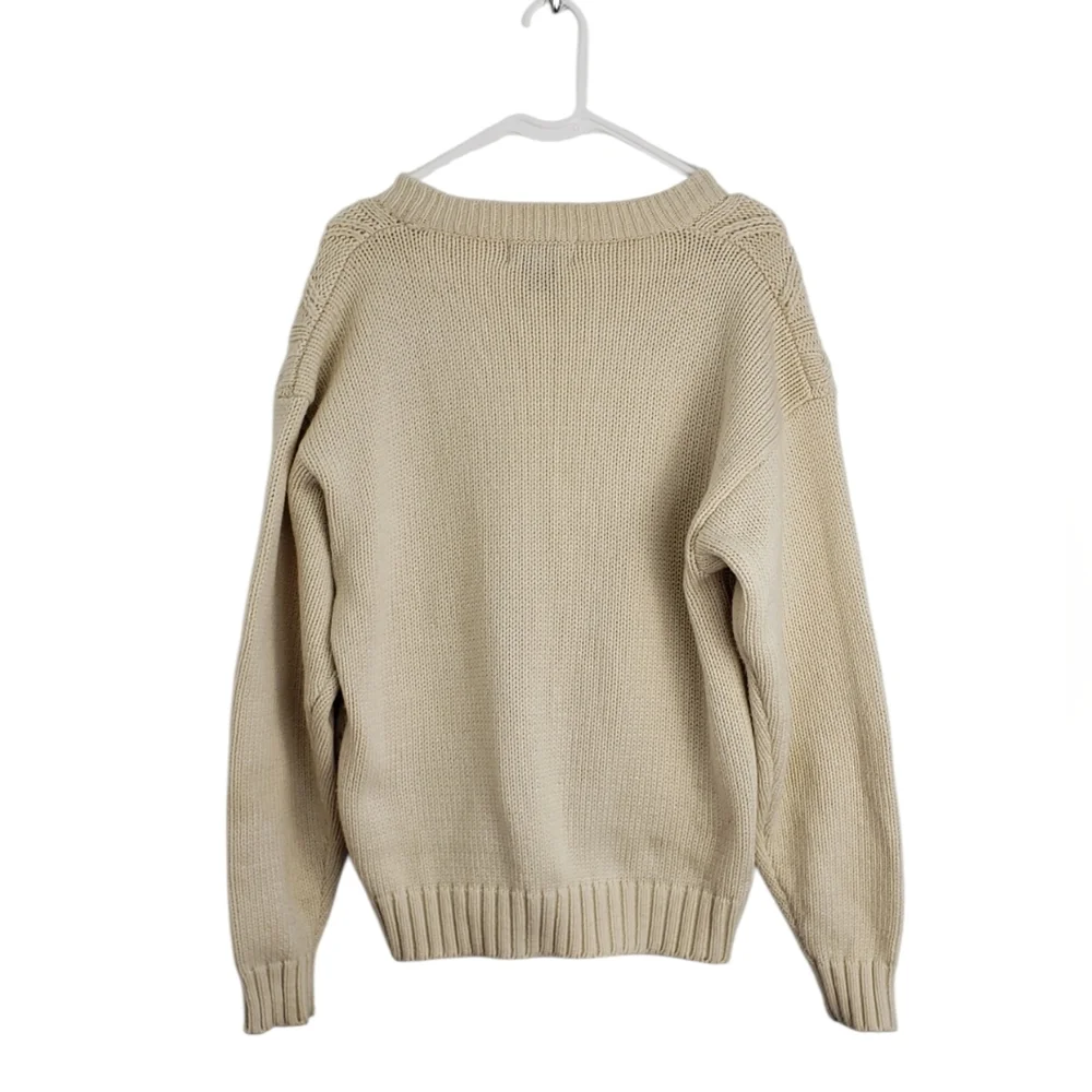 Oakton Limited 90s Chunky Cable Knit Cable Cardigan Sweater Beige Sz M Grandpa